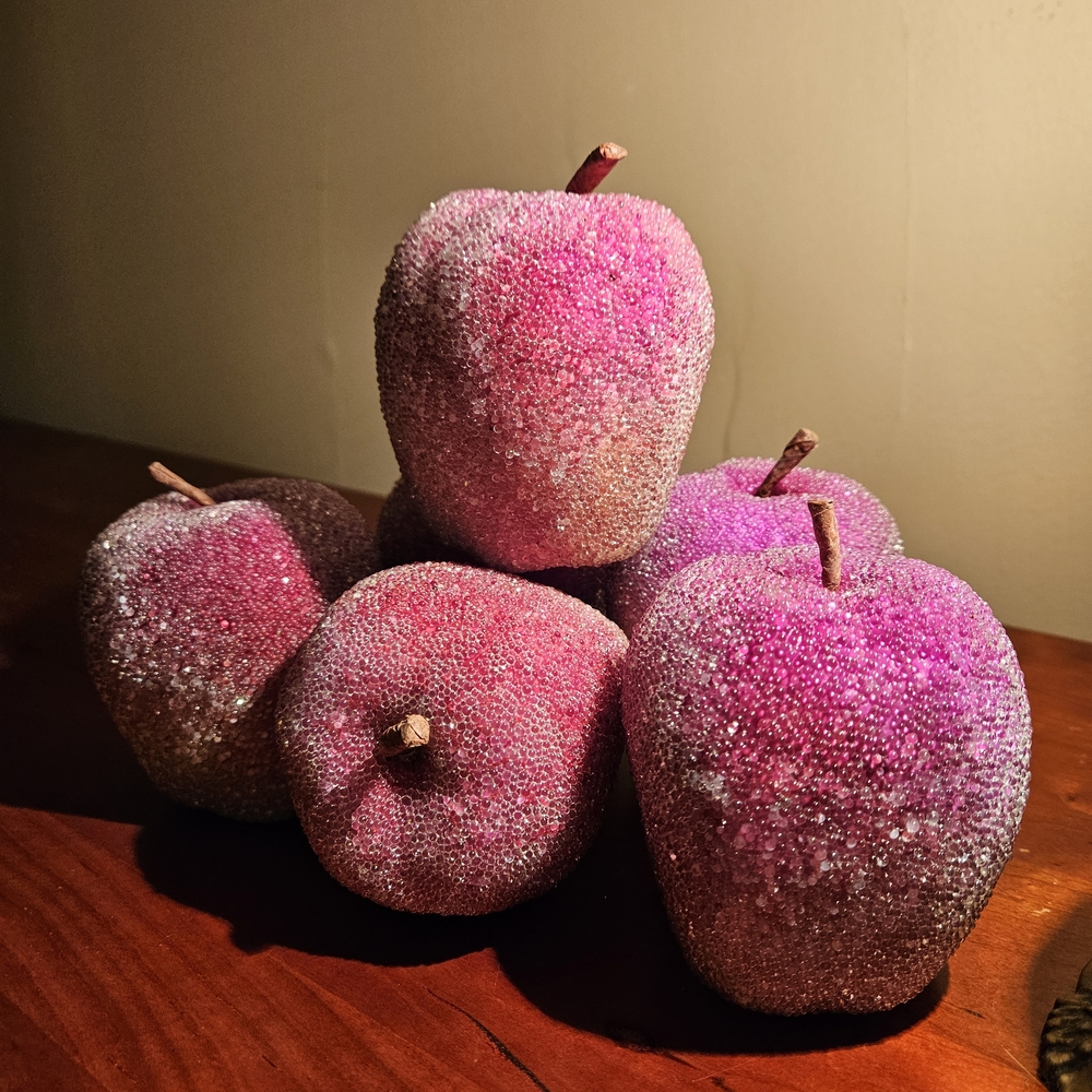 Set of 6 Decorative Frosted Pink Apples